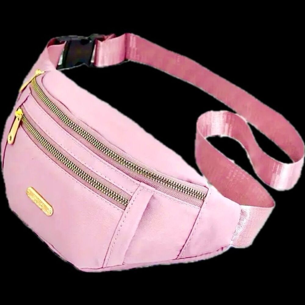 NWT Gorgeous Pink Nylon Sling Bag Fanny Pack with double gold zipper - Picture 12 of 12